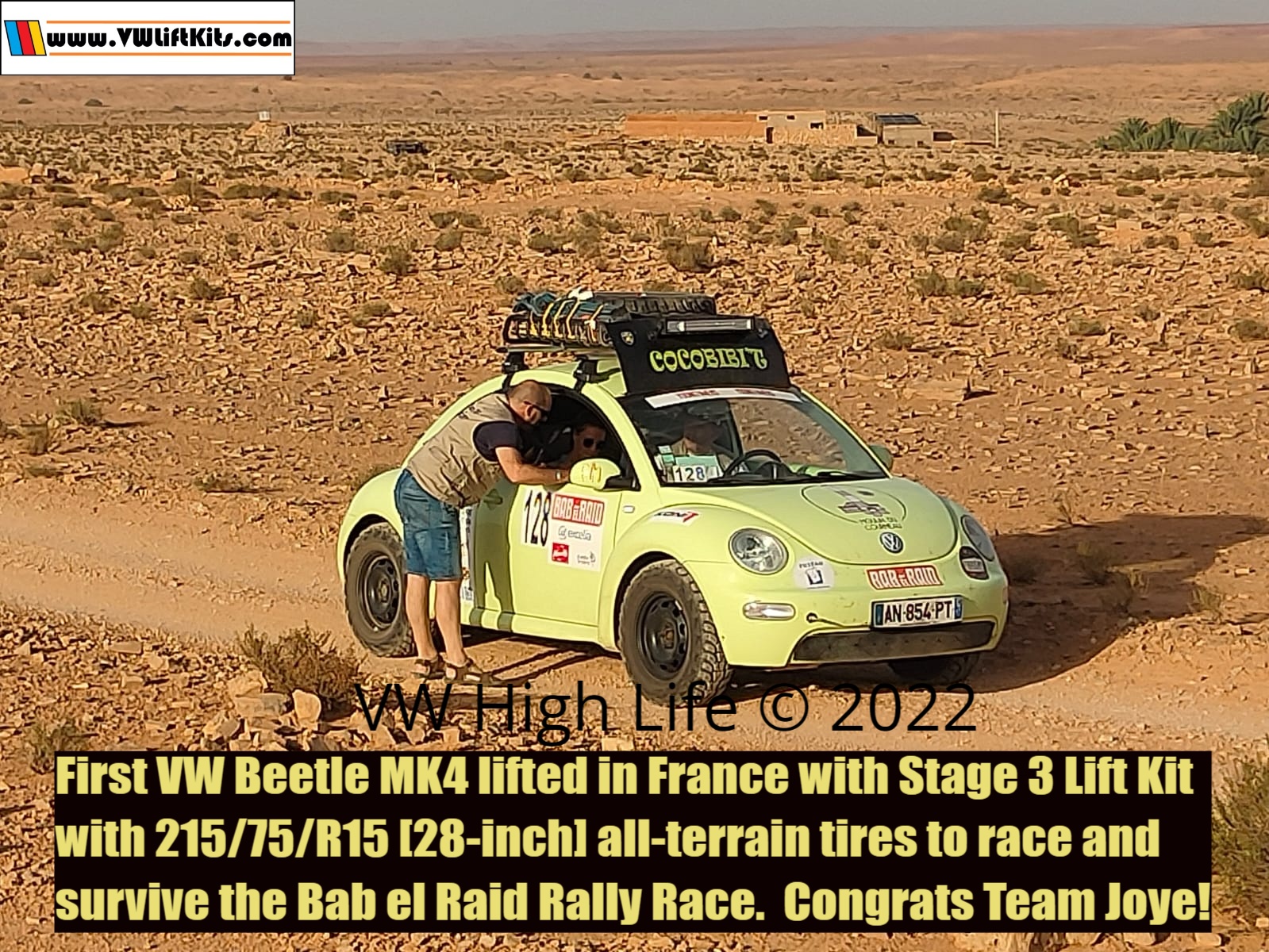 Yann lifted his Beetle MK4 with a Stage 3 Lift Kit to race the Bab el Raid in France! 